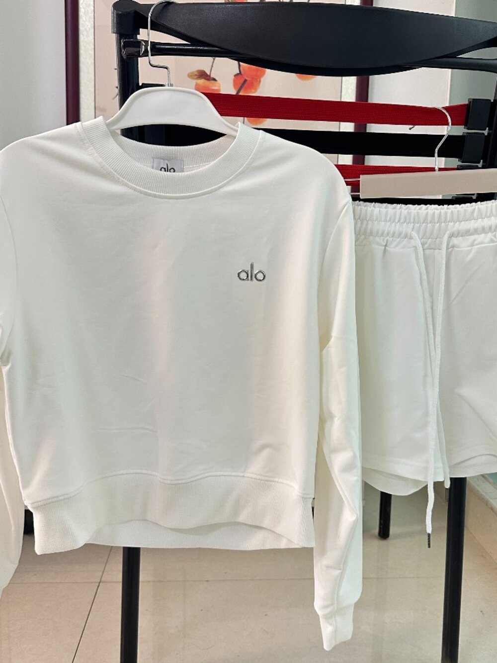 White ALO Long-Sleeve Top and Shorts — Size S